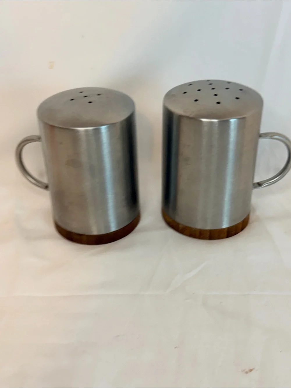 Stainless Steel Salt and Pepper Shakers with Wood Base - Silver